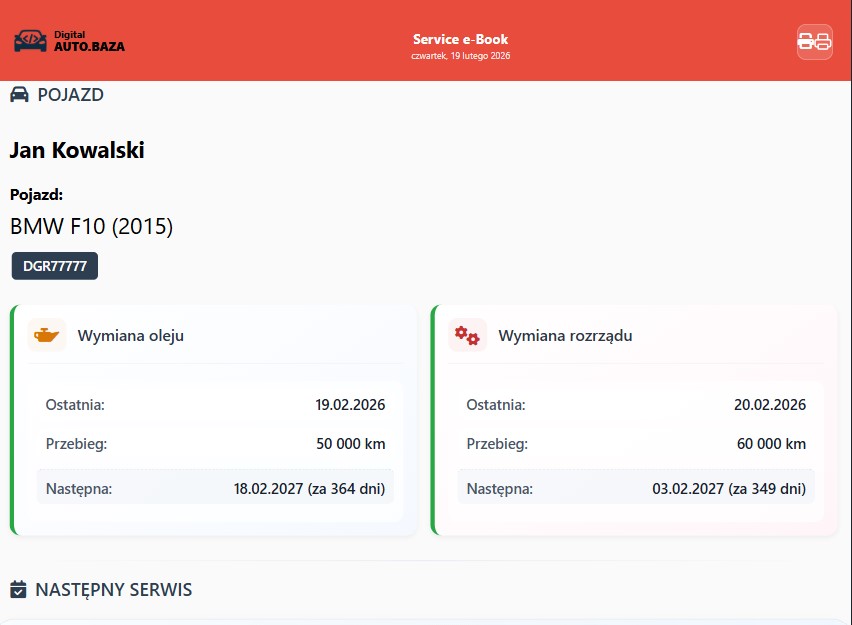 Aplikacja E-Service Book na smartfonie